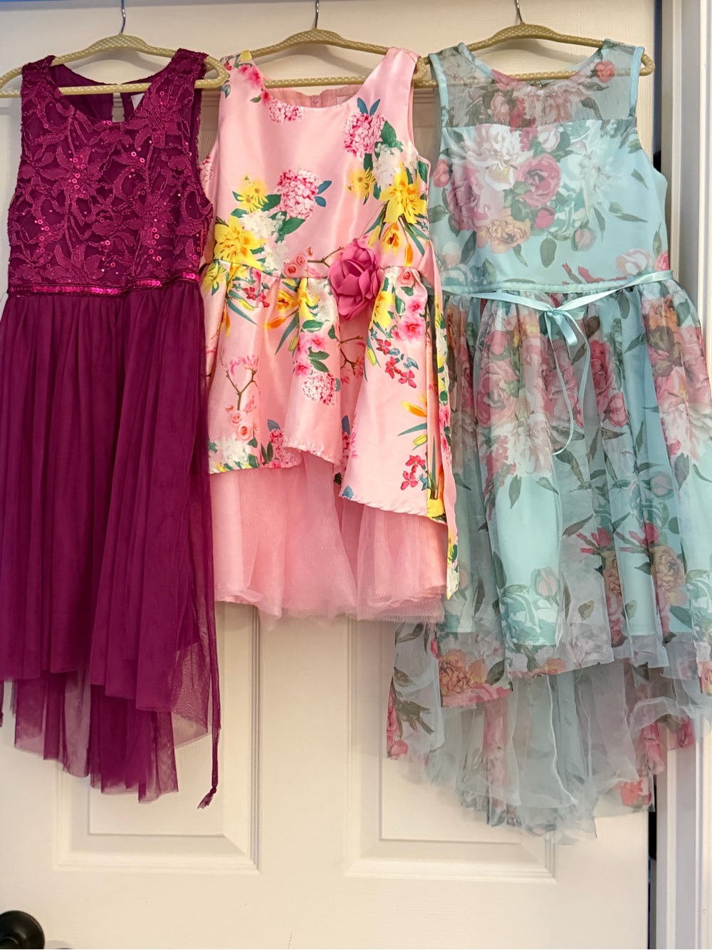 Bundle of Girls Floral Tulle Dresses in Pink, Aqua & Plum